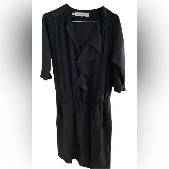 NEW Gerard Darel Black 100% Silk Victorian Ruffle Neck Cocktail Midi Dress 6 - Picture 1 of 15